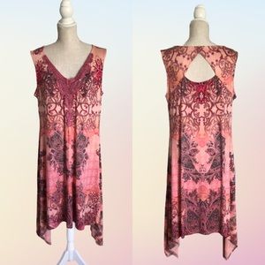 ONE WORLD Asymmetrical Dress in Pink and Brown
